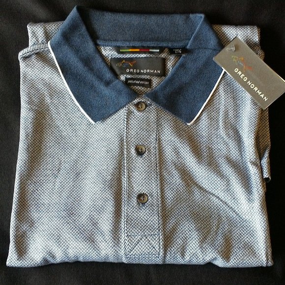 Greg Norman size L navy blue and white polo shirt - Picture 1 of 4
